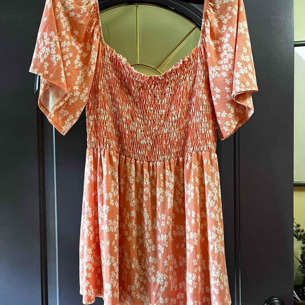 First Love Orange and White Smocked Short Sleeve Blouse